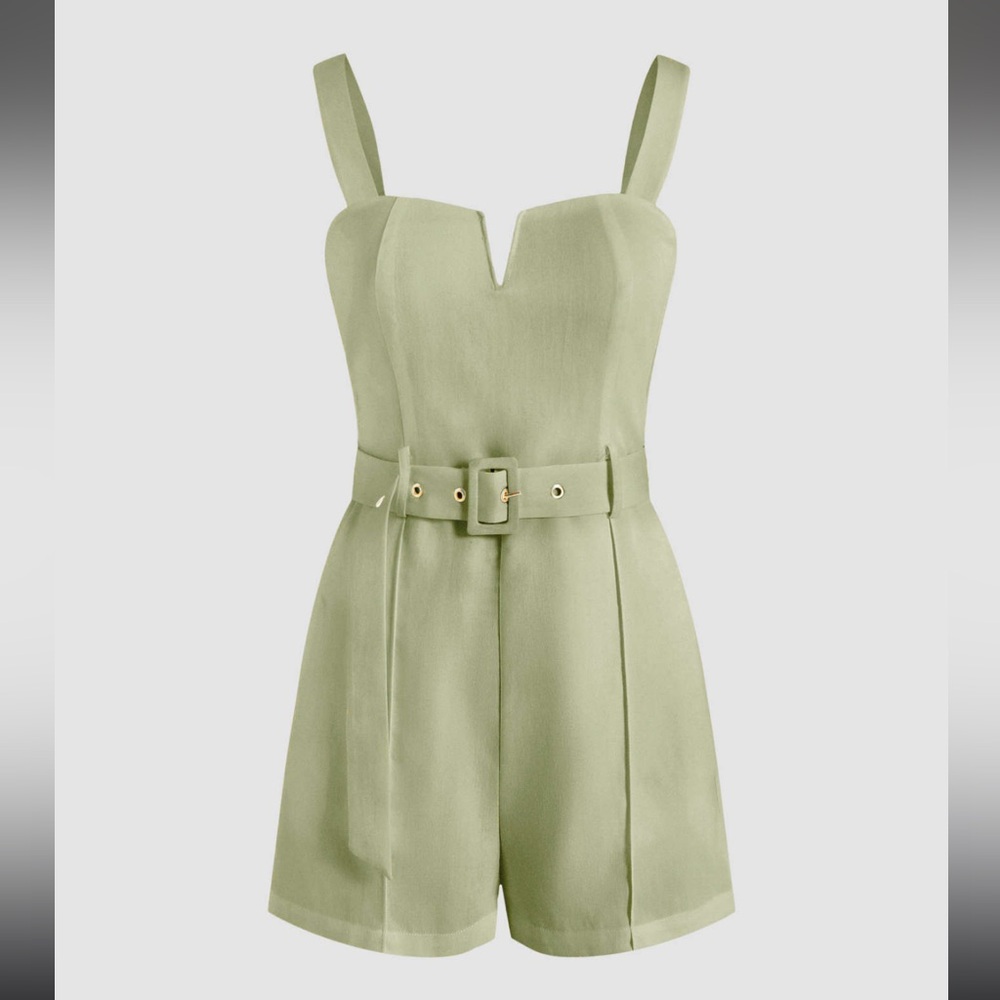 Cider Light Green Belted Jumpsuit